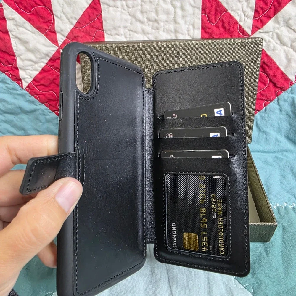 Venito Verona Wallet Case for iPhone XS Max Rustic Black Leather RFID Protection